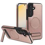 For Samsung Galaxy S24+ 5G Multi-function Holder MagSafe PU Phone Case(Rose Gold)