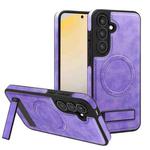 For Samsung Galaxy S24+ 5G Multi-function Holder MagSafe PU Phone Case(Light Purple)