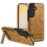 For Samsung Galaxy S24+ 5G Multi-function Holder MagSafe PU Phone Case(Brown)