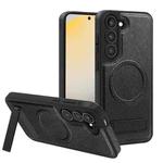 For Samsung Galaxy S23+ 5G Multi-function Holder MagSafe PU Phone Case(Black)