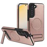 For Samsung Galaxy S23+ 5G Multi-function Holder MagSafe PU Phone Case(Rose Gold)