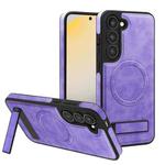 For Samsung Galaxy S23+ 5G Multi-function Holder MagSafe PU Phone Case(Light Purple)