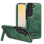 For Samsung Galaxy S23 5G Multi-function Holder MagSafe PU Phone Case(Green)