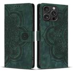 For iPhone 16 Pro Max Mandala Embossed Retro Frosted Leather Phone Case(Green)