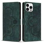 For iPhone 15 Pro Max Mandala Embossed Retro Frosted Leather Phone Case(Green)
