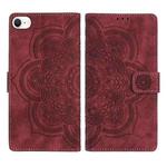 For iPhone 7 / 8 / SE 2022 Mandala Embossed Retro Frosted Leather Phone Case(Red)