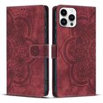 For iPhone 13 Pro Max Mandala Embossed Retro Frosted Leather Phone Case(Red)