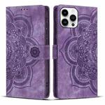 For iPhone 13 Pro Max Mandala Embossed Retro Frosted Leather Phone Case(Purple)