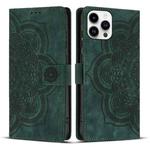 For iPhone 13 Pro Max Mandala Embossed Retro Frosted Leather Phone Case(Green)