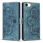 For iPhone 16e Mandala Embossed Retro Frosted Leather Phone Case(Blue)