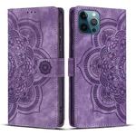 For iPhone 12 Pro Max Mandala Embossed Retro Frosted Leather Phone Case(Purple)