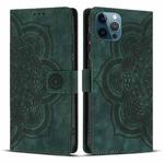 For iPhone 12 Pro Max Mandala Embossed Retro Frosted Leather Phone Case(Green)