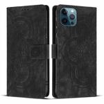 For iPhone 12 Pro Max Mandala Embossed Retro Frosted Leather Phone Case(Black)