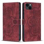 For iPhone 12 mini / 13 mini Mandala Embossed Retro Frosted Leather Phone Case(Red)