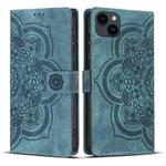 For iPhone 12 mini / 13 mini Mandala Embossed Retro Frosted Leather Phone Case(Blue)