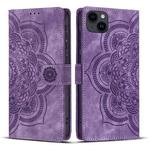 For iPhone 12 mini / 13 mini Mandala Embossed Retro Frosted Leather Phone Case(Purple)