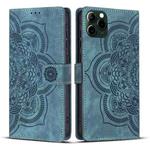 For iPhone 11 Pro Max Mandala Embossed Retro Frosted Leather Phone Case(Blue)