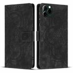 For iPhone 11 Pro Max Mandala Embossed Retro Frosted Leather Phone Case(Black)
