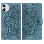 For iPhone 11 Mandala Embossed Retro Frosted Leather Phone Case(Blue)