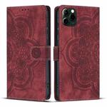 For iPhone 11 Pro Mandala Embossed Retro Frosted Leather Phone Case(Red)