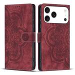 For iPhone 17 Pro Max Mandala Embossed Retro Frosted Leather Phone Case(Red)