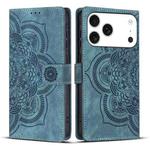For iPhone 17 Pro Mandala Embossed Retro Frosted Leather Phone Case(Blue)