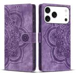 For iPhone 17 Pro Mandala Embossed Retro Frosted Leather Phone Case(Purple)