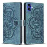 For iPhone 17 Mandala Embossed Retro Frosted Leather Phone Case(Blue)