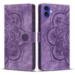 For iPhone 17 Mandala Embossed Retro Frosted Leather Phone Case(Purple)
