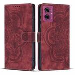 For Motorola Moto G55 5G Mandala Embossed Retro Frosted Leather Phone Case(Red)