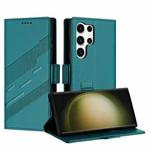 For Samsung Galaxy S23 Ultra 5G Embossed Multi-functional Side Suction Wallet Retro Leather Phone Case(Dark Green)