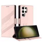 For Samsung Galaxy S25 Ultra 5G Embossed Multi-functional Side Suction Wallet Retro Leather Phone Case(Pink)