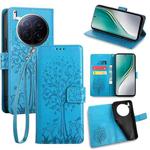 For Tecno Camon 40 Premier Tree & Deer Embossed Leather Phone Case(Blue)