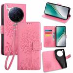 For Tecno Camon 40 Premier Tree & Deer Embossed Leather Phone Case(Pink)
