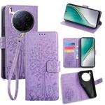 For Tecno Camon 40 Premier Tree & Deer Embossed Leather Phone Case(Purple)