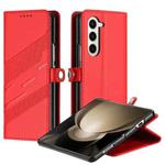 For Samsung Galaxy Z Fold5 5G Embossed Multi-functional Wallet Retro Leather Phone Case(Red)