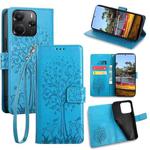For Redmi Note 14 4G 164.84mm Tree & Deer Embossed Leather Phone Case(Blue)