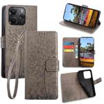 For Redmi Note 14 4G 164.84mm Tree & Deer Embossed Leather Phone Case(Grey)