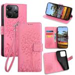 For Redmi Note 14 4G 164.84mm Tree & Deer Embossed Leather Phone Case(Pink)
