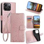For Redmi Note 14 4G 164.84mm Tree & Deer Embossed Leather Phone Case(Rose Gold)
