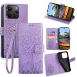 For Redmi Note 14 4G 164.84mm Tree & Deer Embossed Leather Phone Case(Purple)