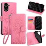 For Redmi A5 4G 171.7mm Tree & Deer Embossed Leather Phone Case(Pink)