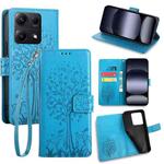 For Redmi Note 14S 4G Tree & Deer Embossed Leather Phone Case(Blue)