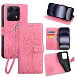 For Redmi Note 14S 4G Tree & Deer Embossed Leather Phone Case(Pink)