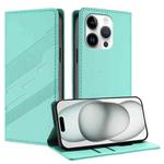 For iPhone 15 Pro Embossed Multi-functional Wallet Retro Leather Phone Case(Mint Green)
