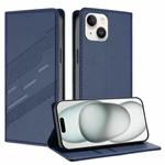 For iPhone 13 mini Embossed Multi-functional Wallet Retro Leather Phone Case(Dark Blue)