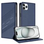 For iPhone 11 Pro Max Embossed Multi-functional Wallet Retro Leather Phone Case(Dark Blue)