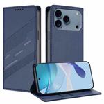 For iPhone 17 Pro Max Embossed Multi-functional Wallet Retro Leather Phone Case(Dark Blue)