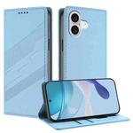 For iPhone 17 Embossed Multi-functional Wallet Retro Leather Phone Case(Light Blue)