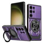 For Samsung Galaxy S23 Ultra 5G Armor Rotating Holder MagSafe Phone Case(Purple)